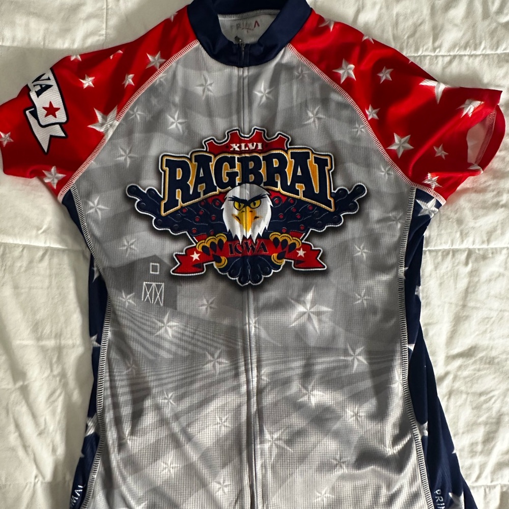 Ragbrai by Primal Cycling Jersey XLV1 Patriotic Eagle Stars Stripes Women Large